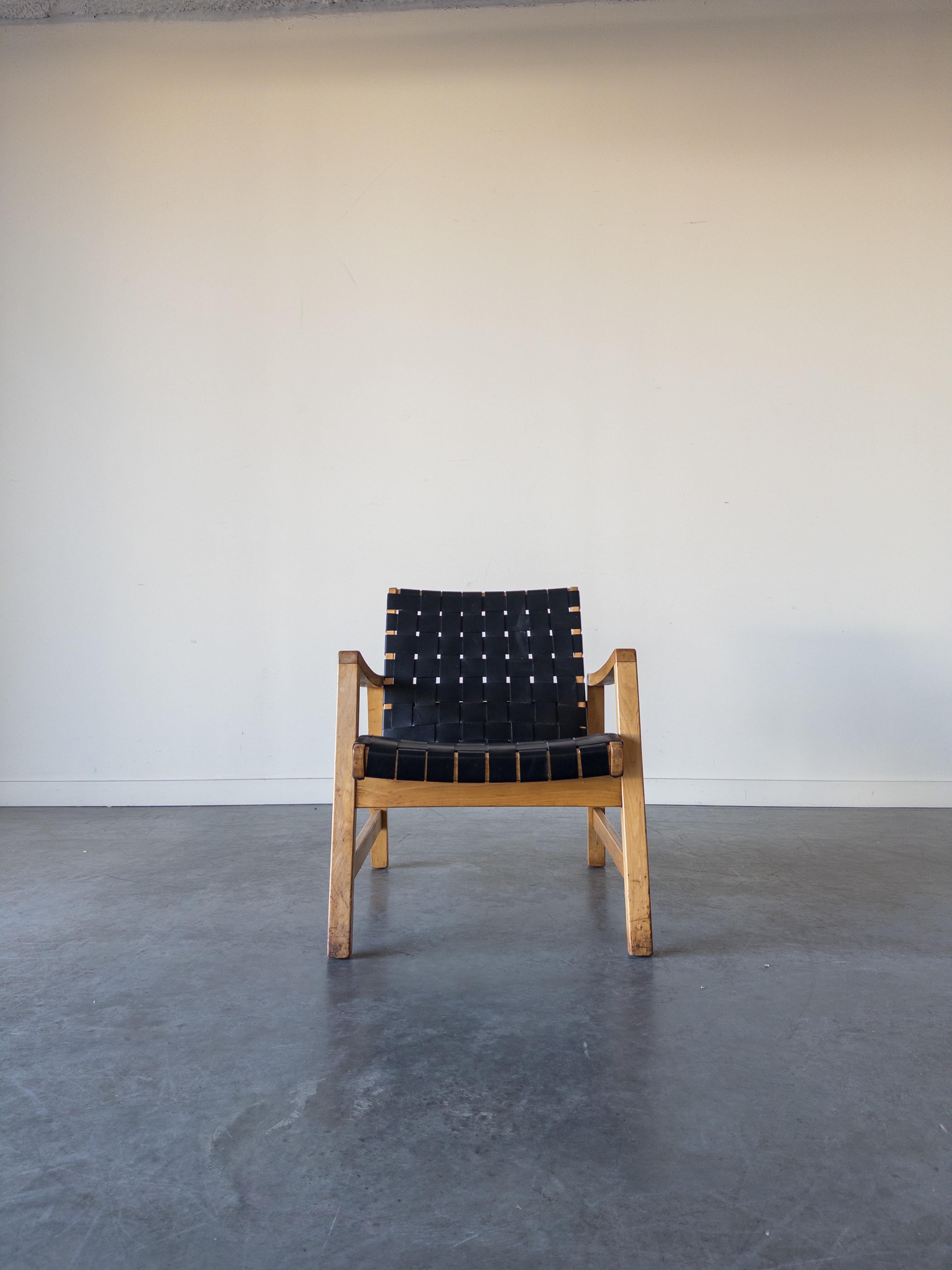 Fauteuil à sangles en cuir Modèle 652W de Jens Risom pour Knoll Bon état - En vente à New York, NY