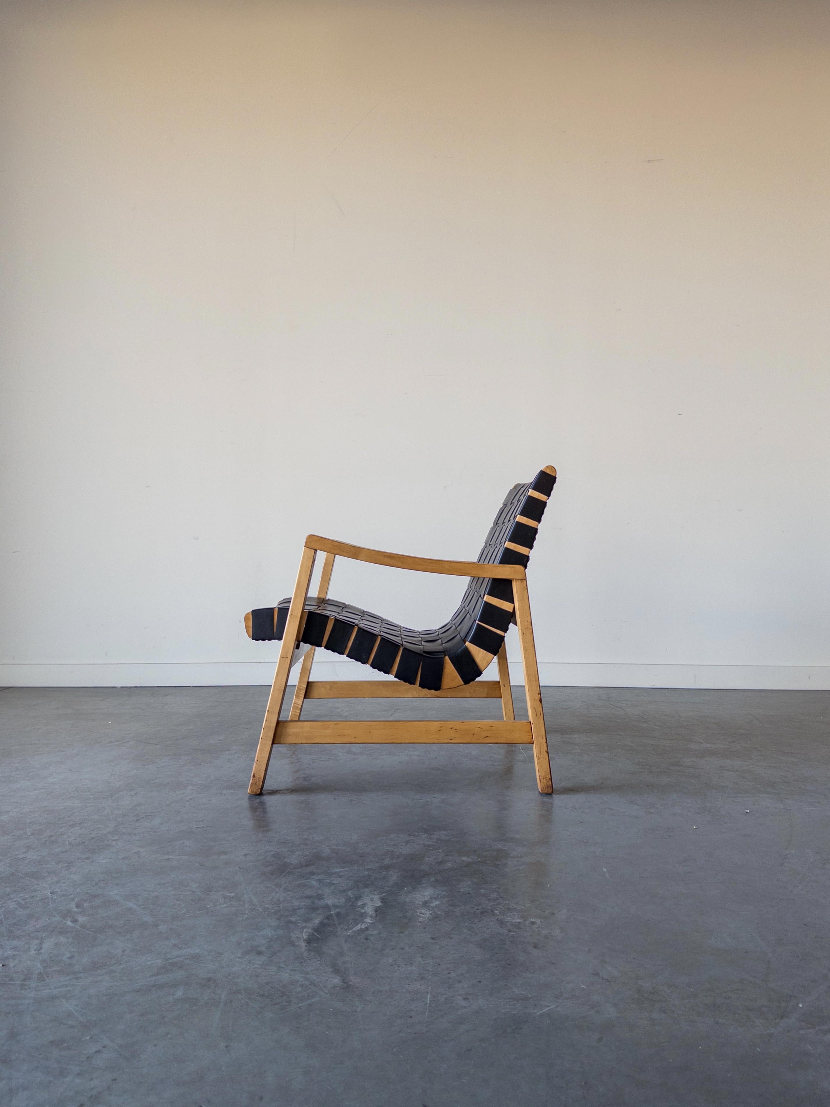 Milieu du XXe siècle Fauteuil à sangles en cuir Modèle 652W de Jens Risom pour Knoll en vente