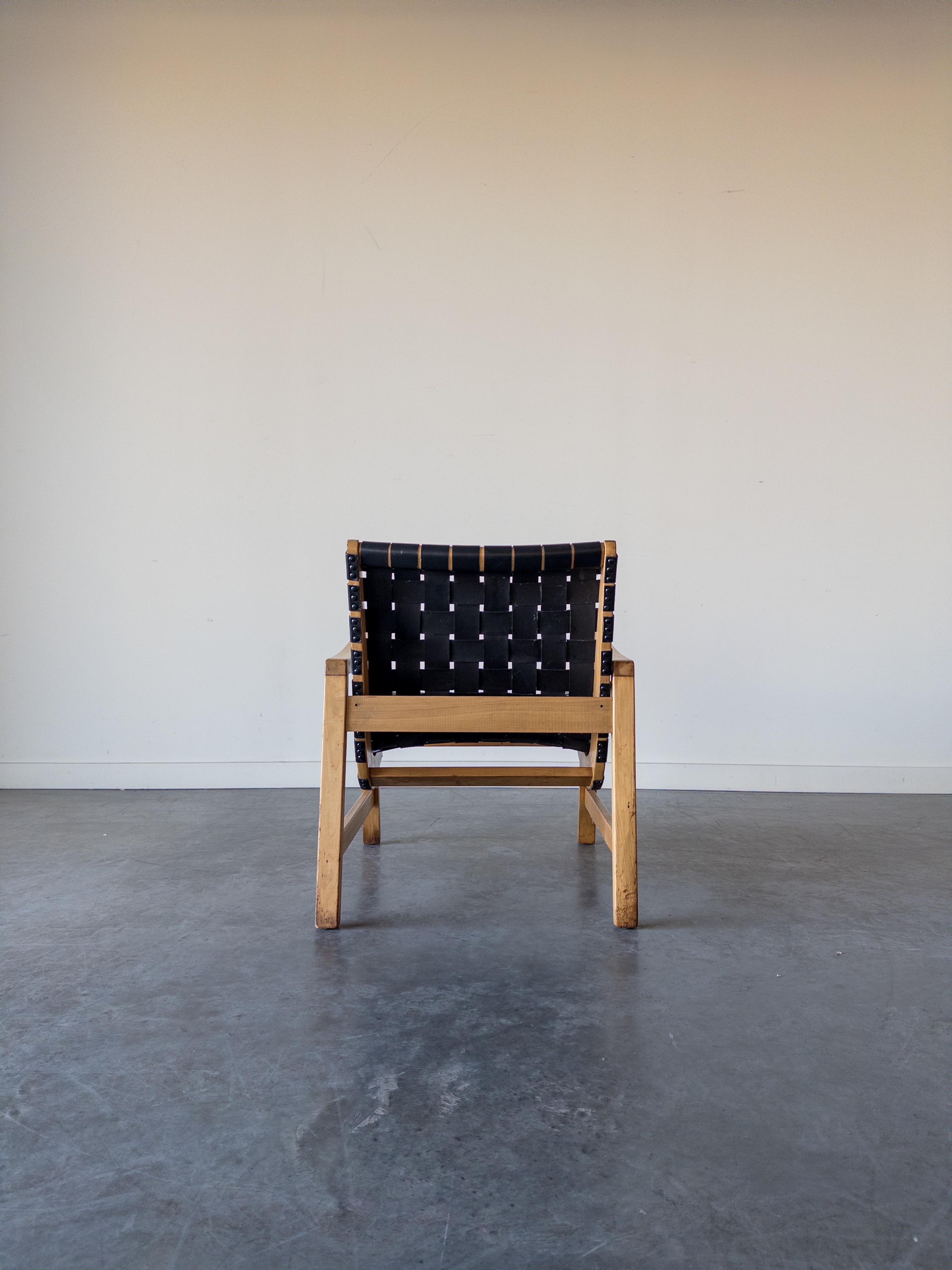 Cuir Fauteuil à sangles en cuir Modèle 652W de Jens Risom pour Knoll en vente