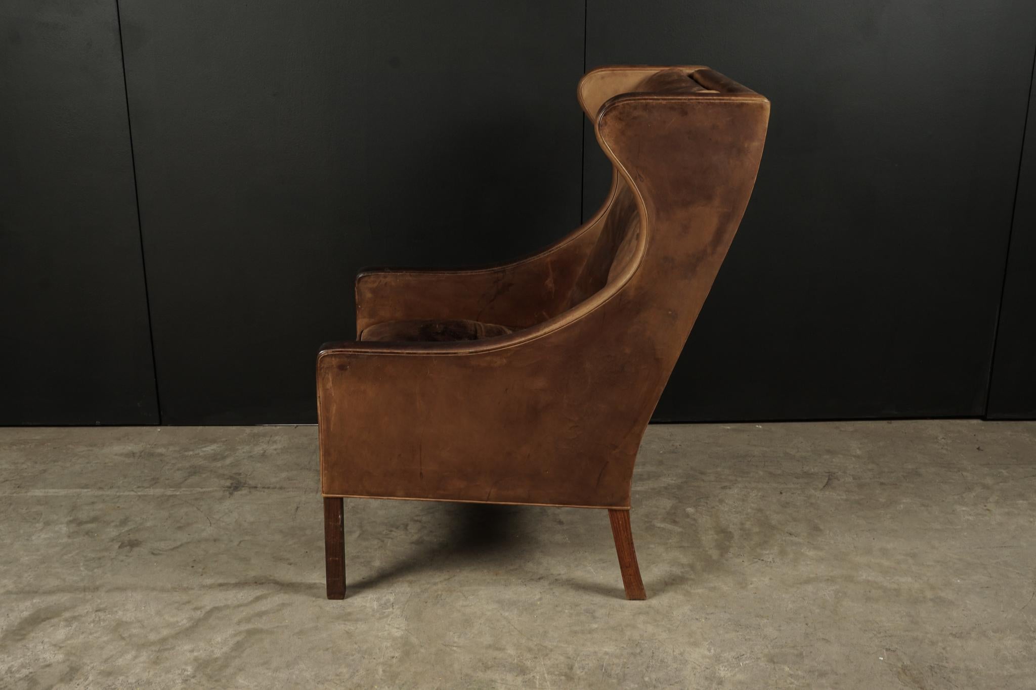 European Leather Wingback Chair Designed by Borge Mogensen, Model 2204