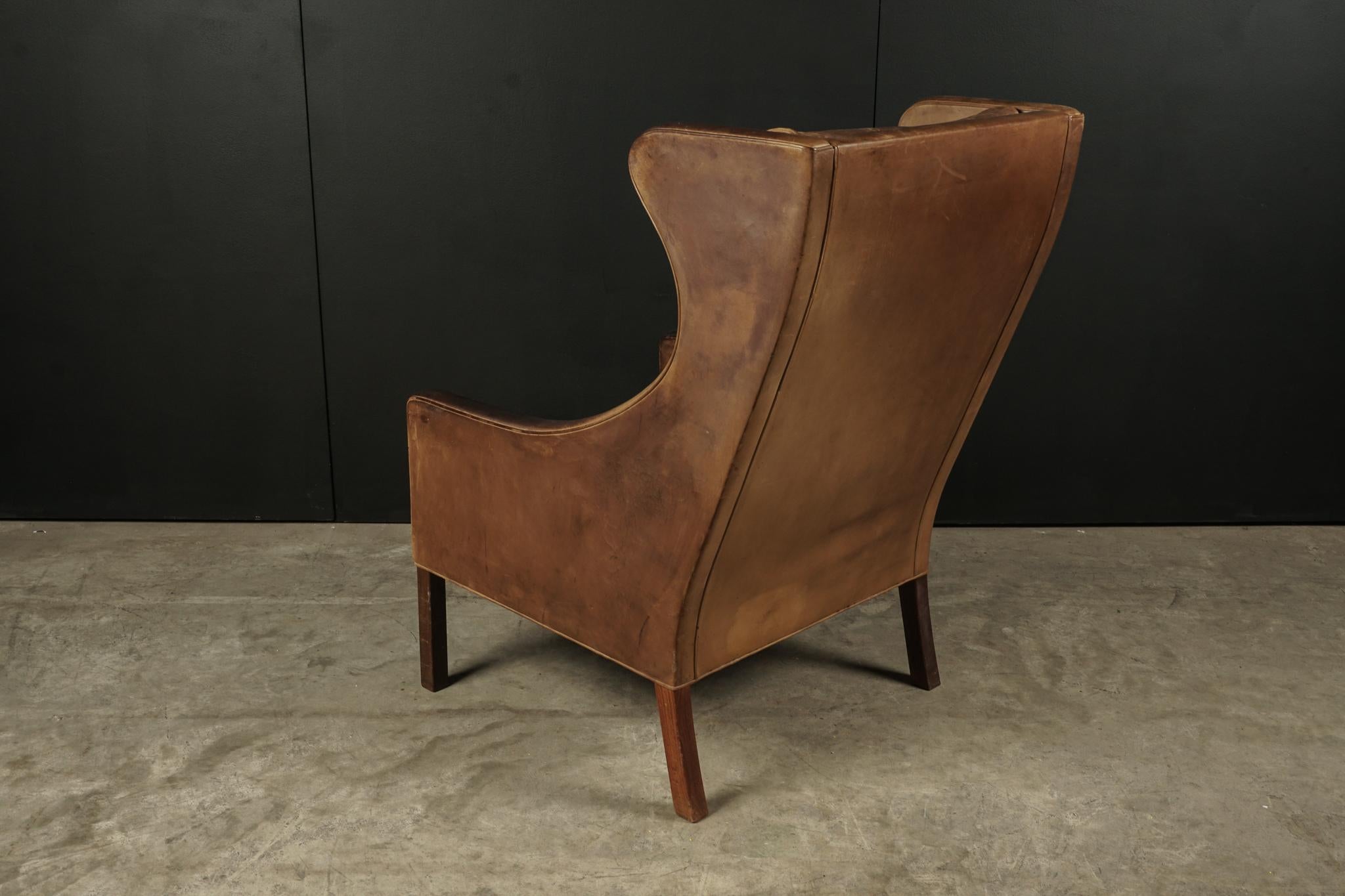 Leather Wingback Chair Designed by Borge Mogensen, Model 2204 In Good Condition In Nashville, TN