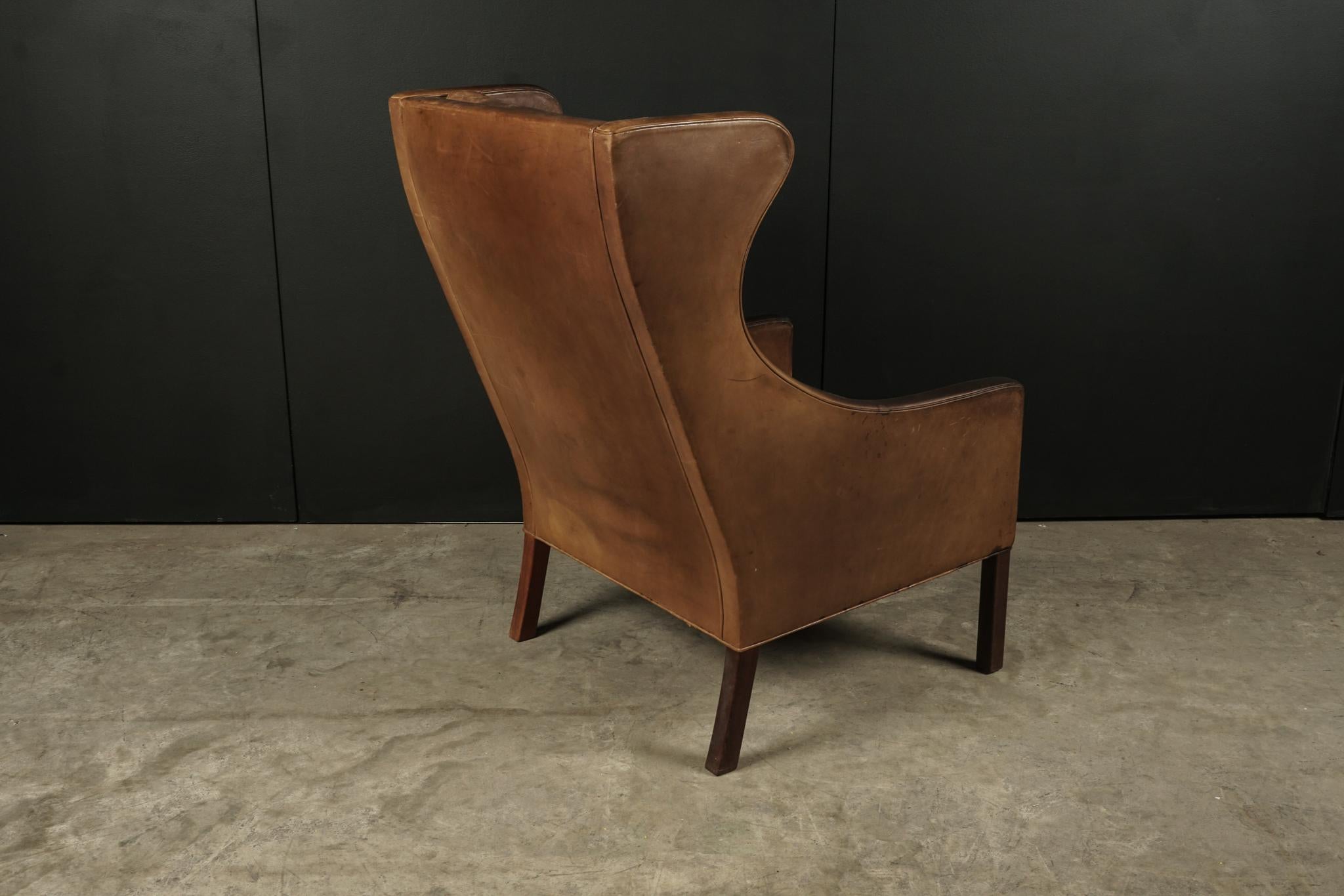 Late 20th Century Leather Wingback Chair Designed by Borge Mogensen, Model 2204