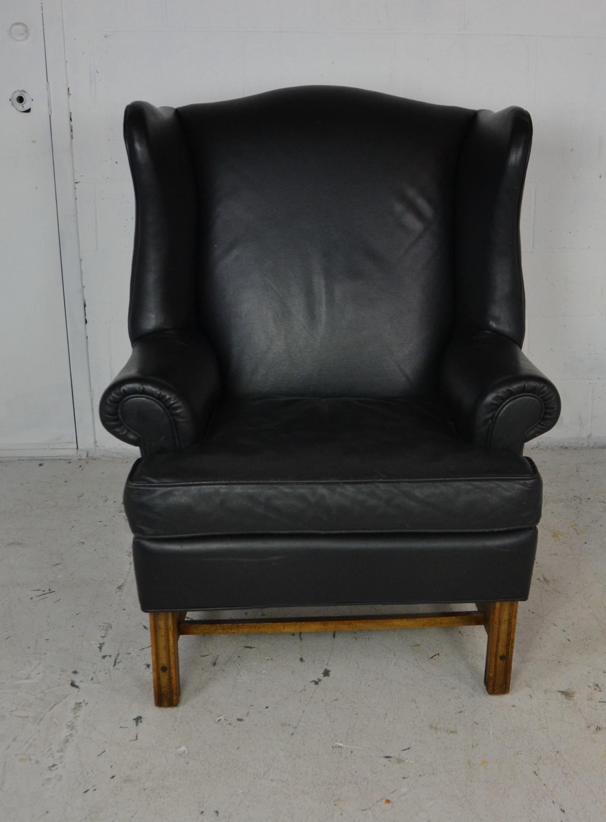 Leather Wingback Chair In Good Condition In Pomona, CA