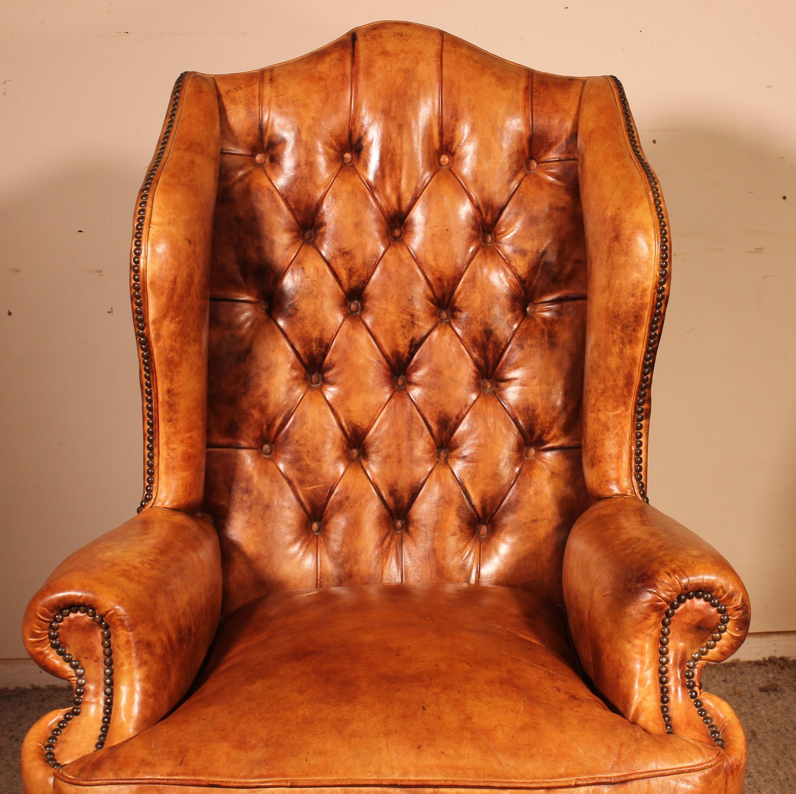 Aesthetic Movement Leather Wing Chair Called Queen Anne From England