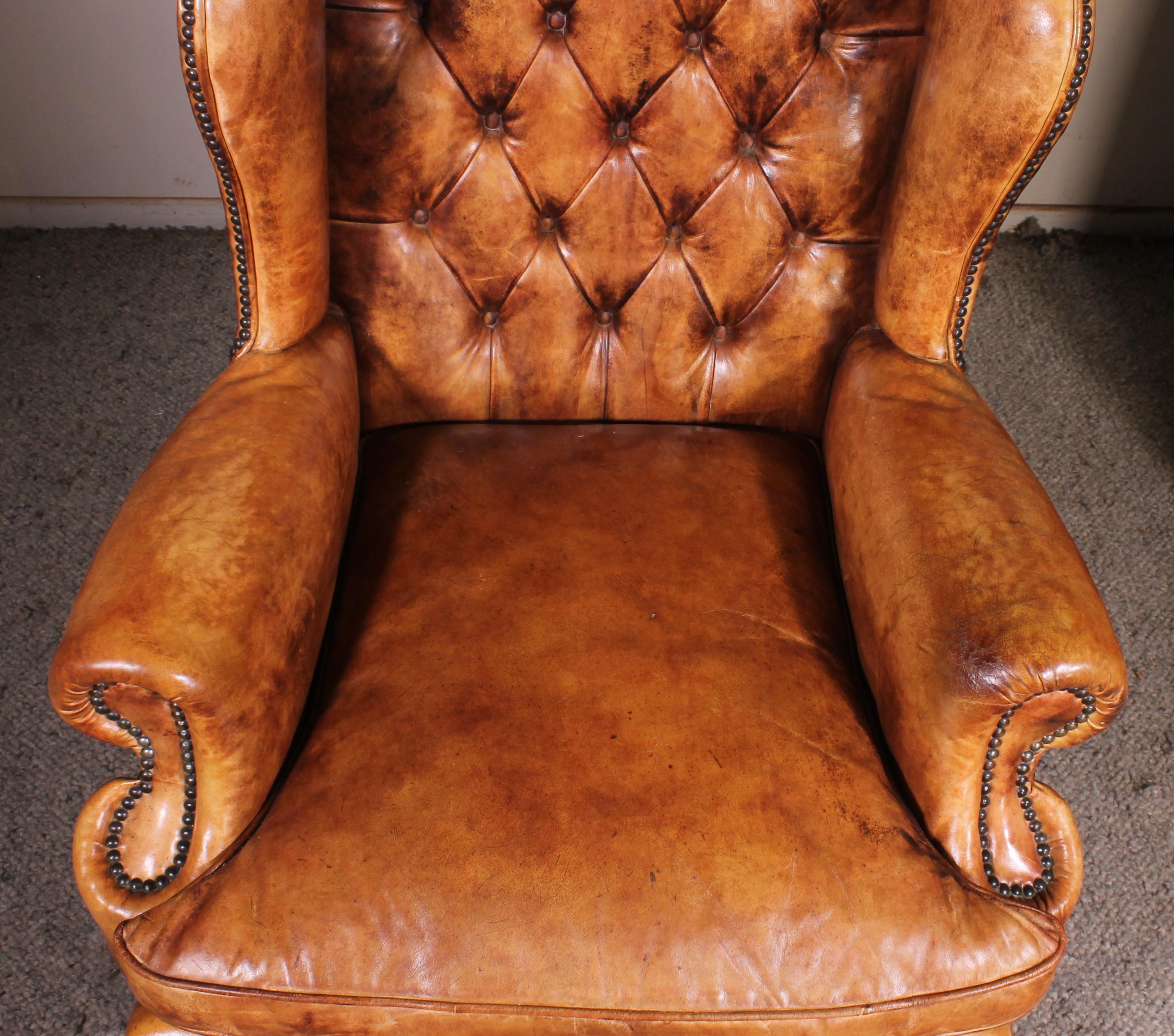 British Leather Wing Chair Called Queen Anne From England