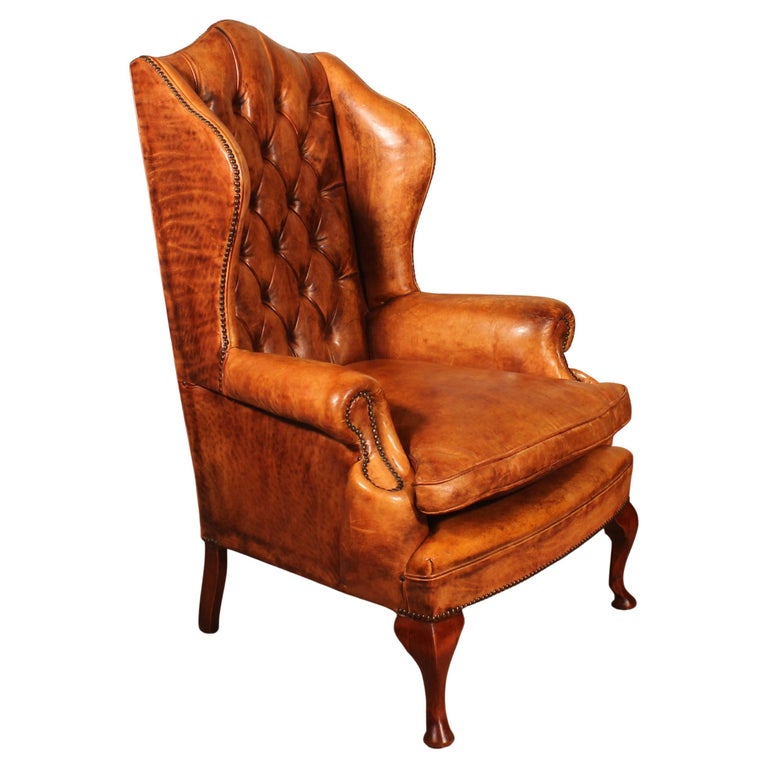 Leather Wing Chair Called Queen Anne From England For Sale at 1stDibs