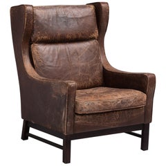 Leather Wingback Armchair, Denmark, circa 1960