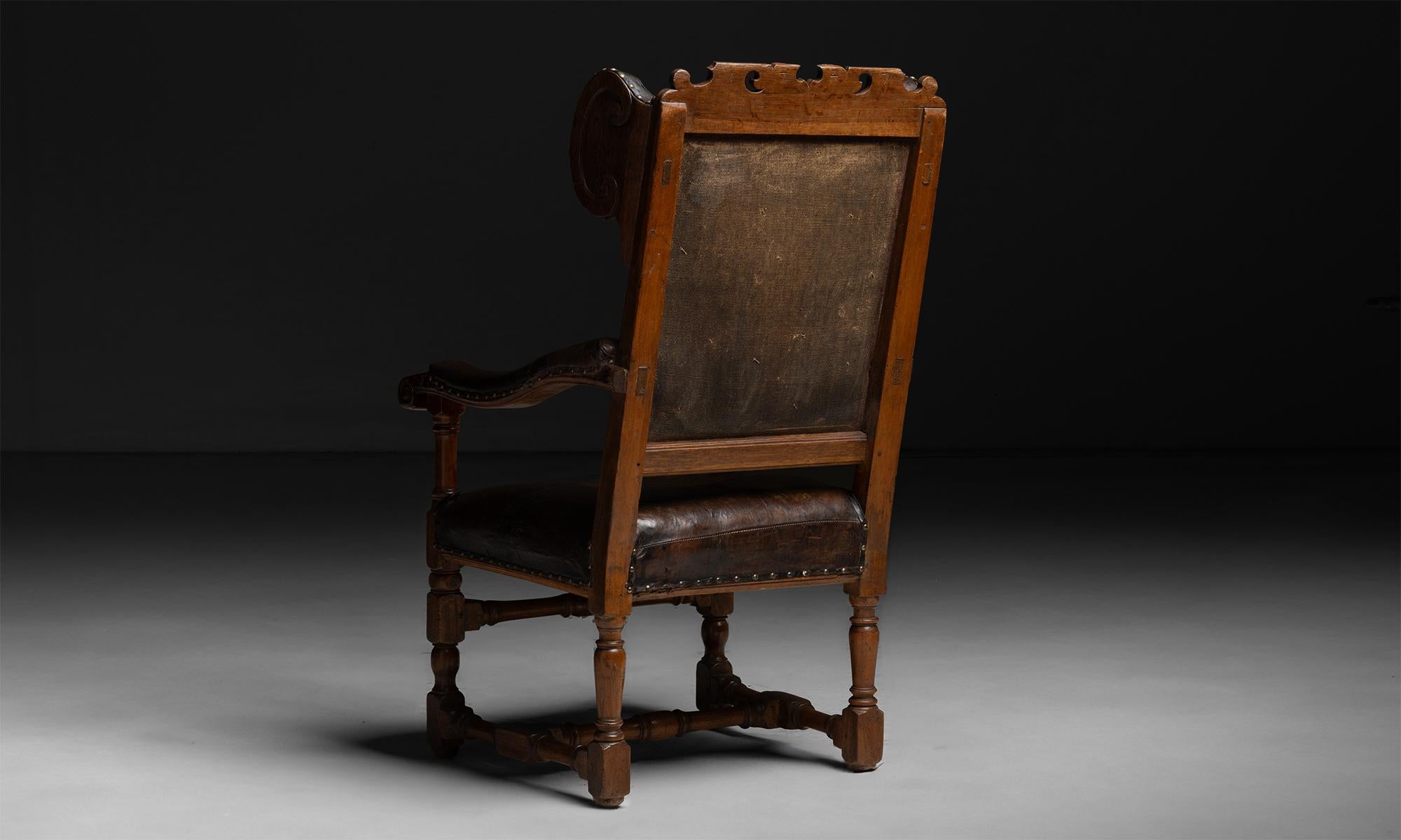 18th Century and Earlier Leather Wingback Armchair, England, 1747 For Sale
