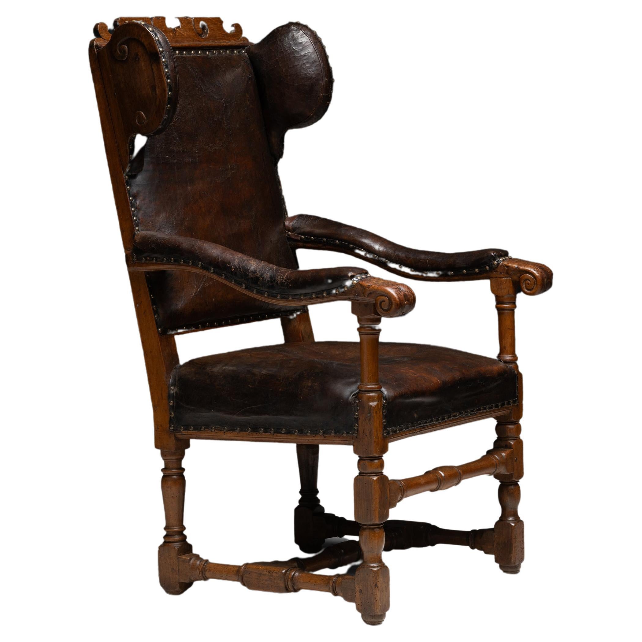 Leather Wingback Armchair, England, 1747 For Sale