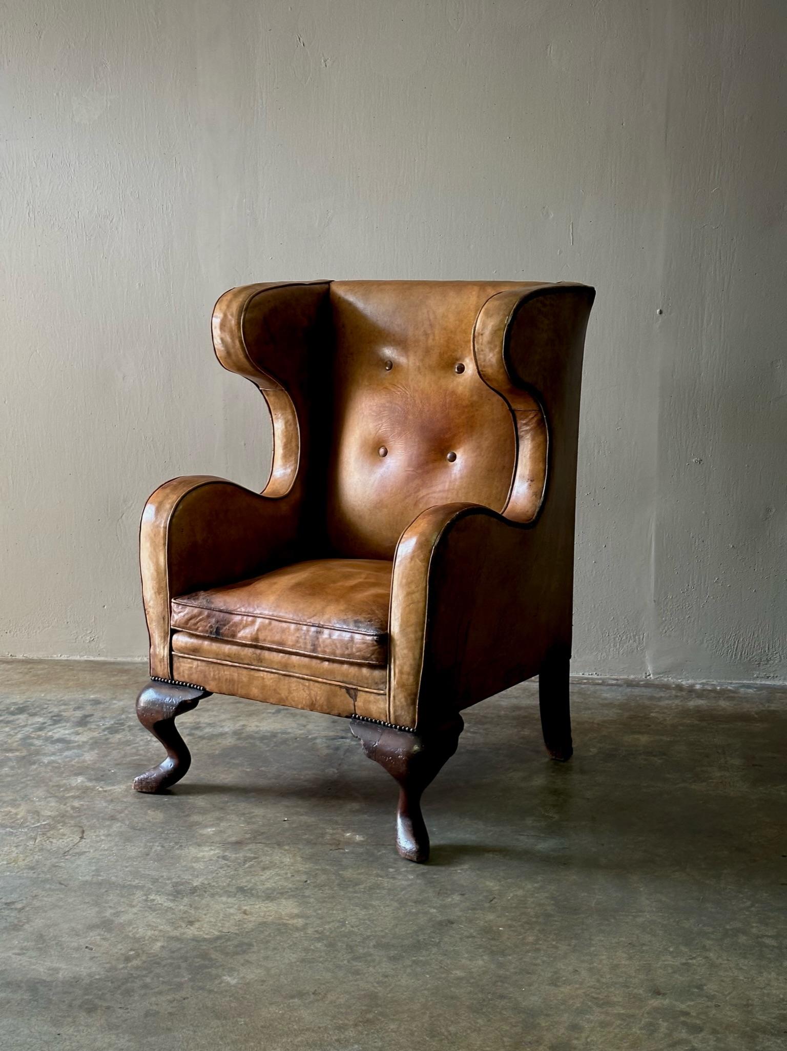 Late 19th Century Leather Wingback Armchair
