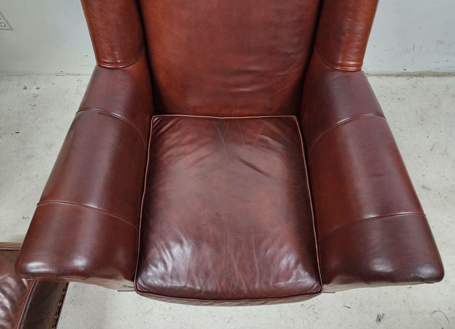 Mid-Century Modern Leather Wingback Armchair & Ottoman by Arhaus, 'Oversized'