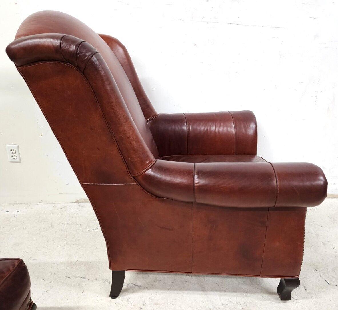 Leather Wingback Armchair & Ottoman by Arhaus, 'Oversized' In Good Condition In Lake Worth, FL