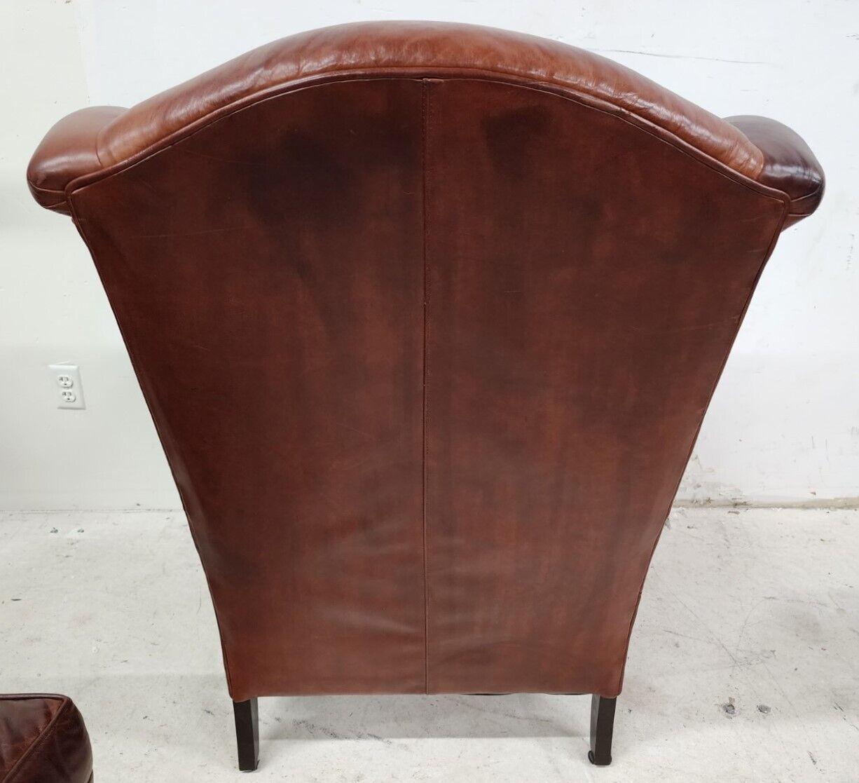 Mid-Century Modern Leather Wingback Armchair & Ottoman by Arhaus, 'Oversized'