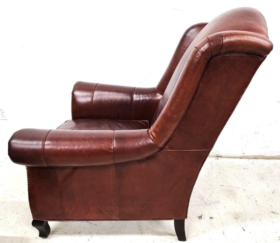 Leather Wingback Armchair & Ottoman by Arhaus, 'Oversized' In Good Condition In Lake Worth, FL