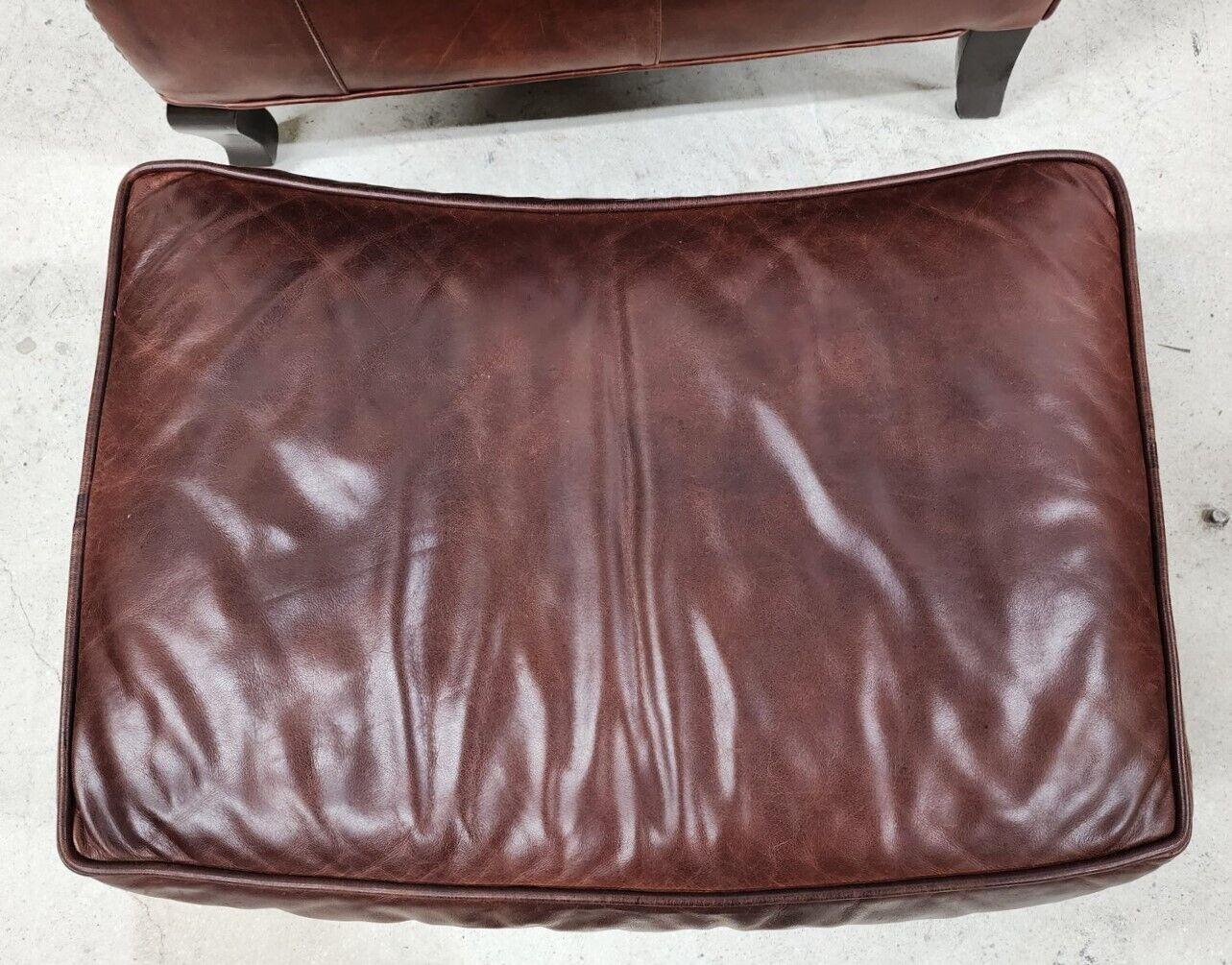 Late 20th Century Leather Wingback Armchair & Ottoman by Arhaus, 'Oversized'
