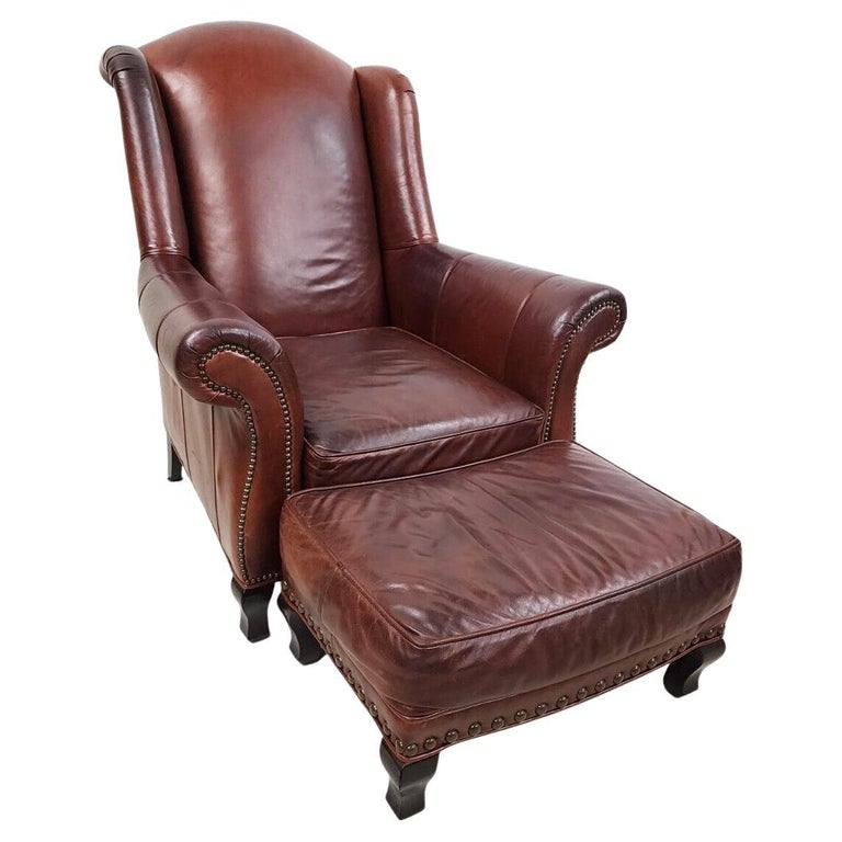 Leather Wingback Armchair and Ottoman by Arhaus, 'Oversized' at 1stDibs