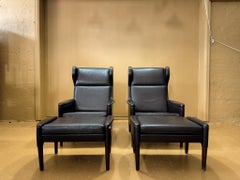 Leather Wingback Chair and Stool