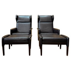 Leather Wingback Chair and Stool