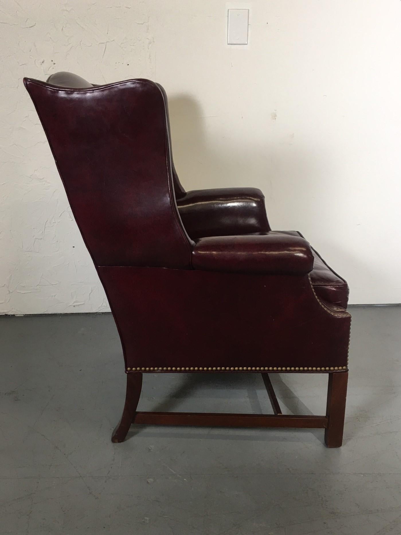Leather Wingback Chair by Hickory In Good Condition In Pomona, CA