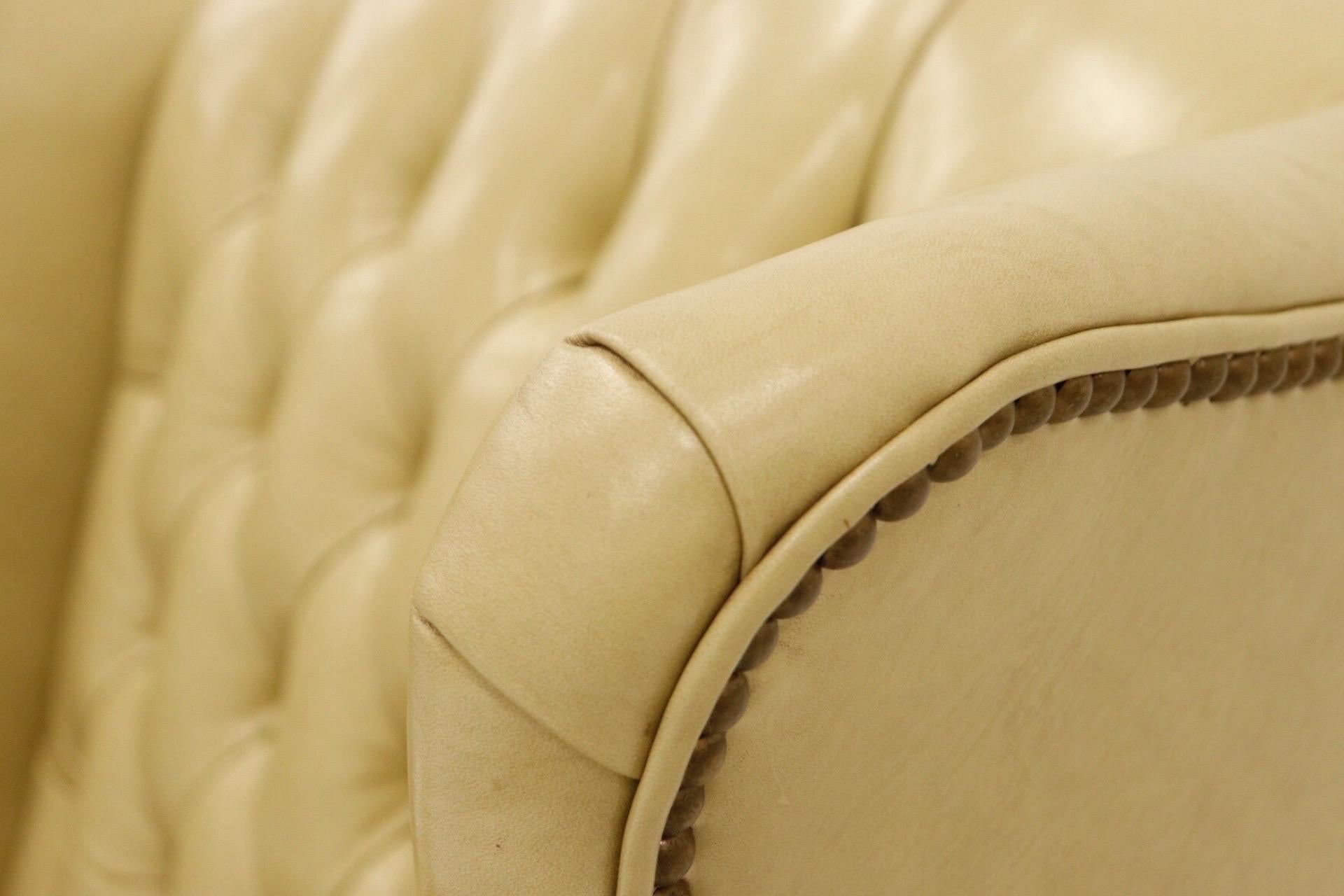 Leather Wingback Chair in Cream In Good Condition In Bradenton, FL