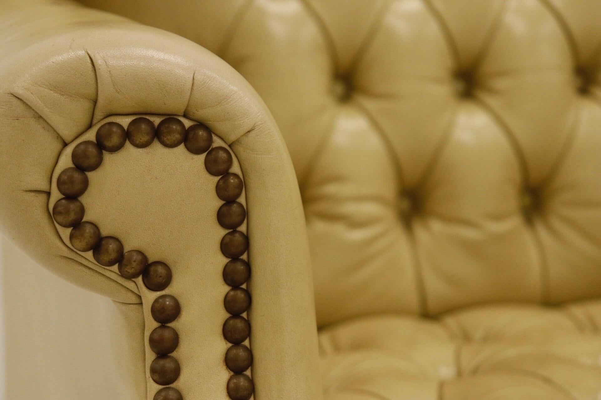 20th Century Leather Wingback Chair in Cream