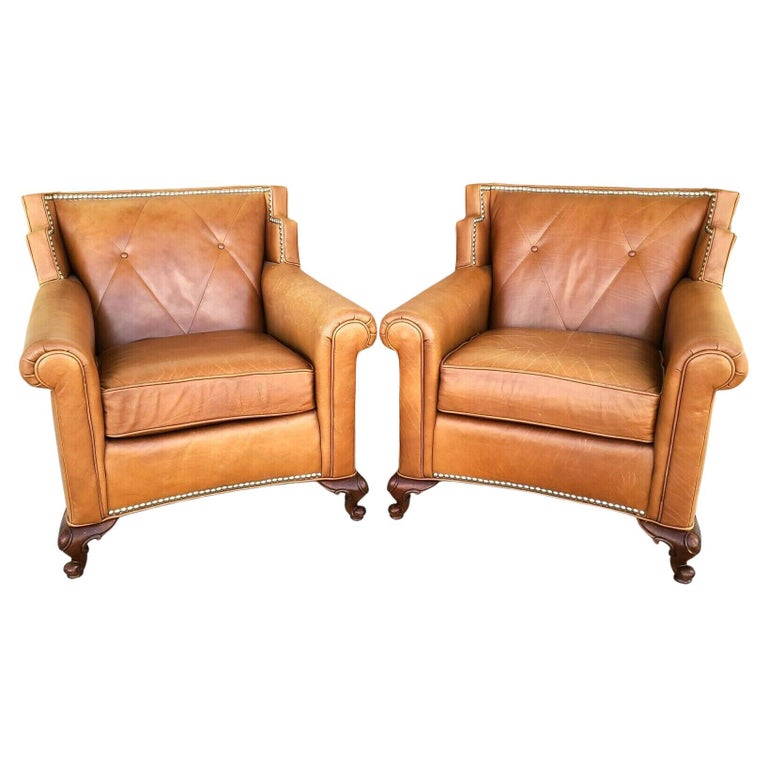 Leather Wingback Club Chairs by Century Furniture