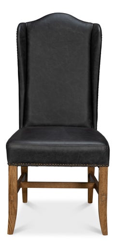 Esszimmerstühle mit Flügellehne aus Leder in Schwarz, 2er-Sets