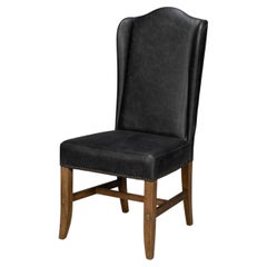 Esszimmerstühle mit Flügellehne aus Leder in Schwarz, 2er-Sets