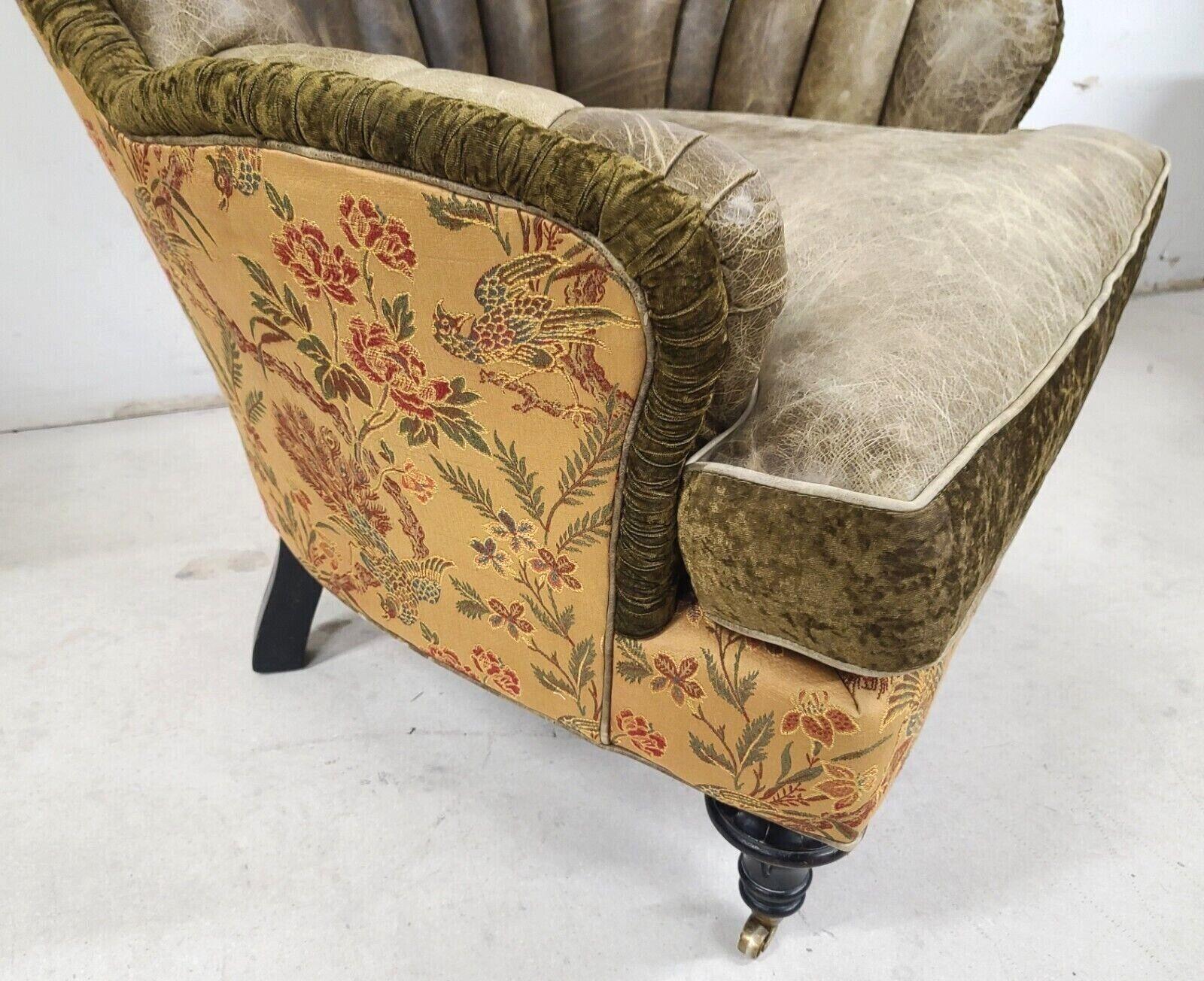 Bohemian Leather Wingback Library Reading Chair by Carol Hicks Bolton for E J Victor For Sale