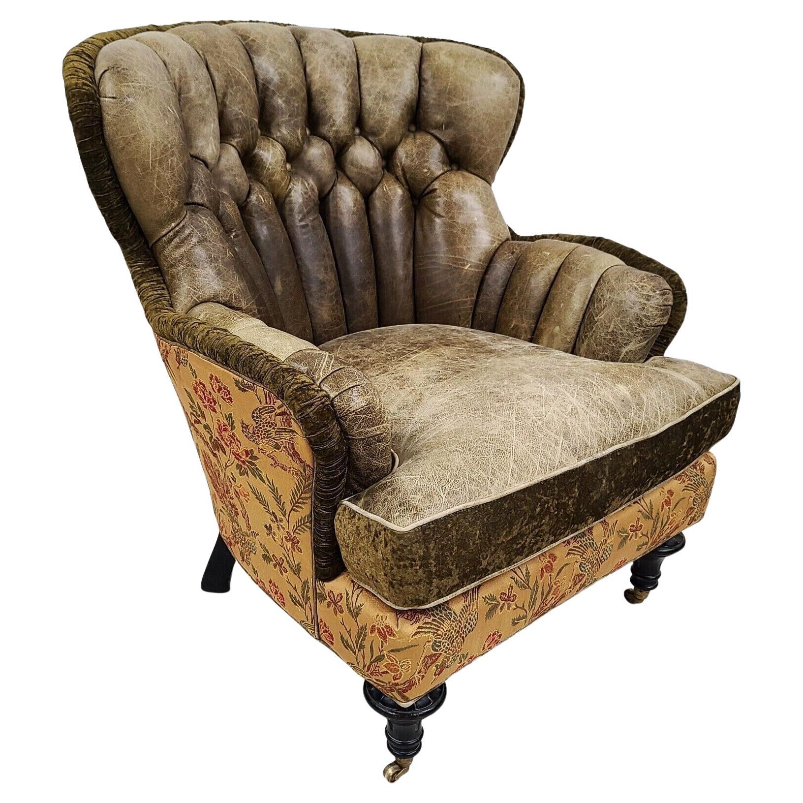 Leather Wingback Library Reading Chair by Carol Hicks Bolton for E J Victor For Sale