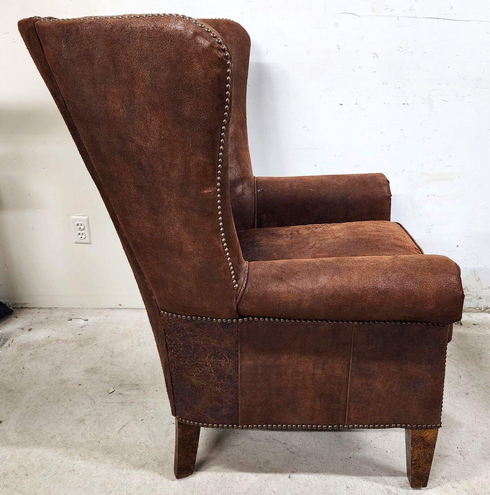 Offering One Of Our Recent Palm Beach Estate Fine Furniture Acquisitions Of A
Western Country Rustic Lodge Suede Leather Wingback Lounge Chair by PAUL ROBERT

Approximate Measurements in Inches
43