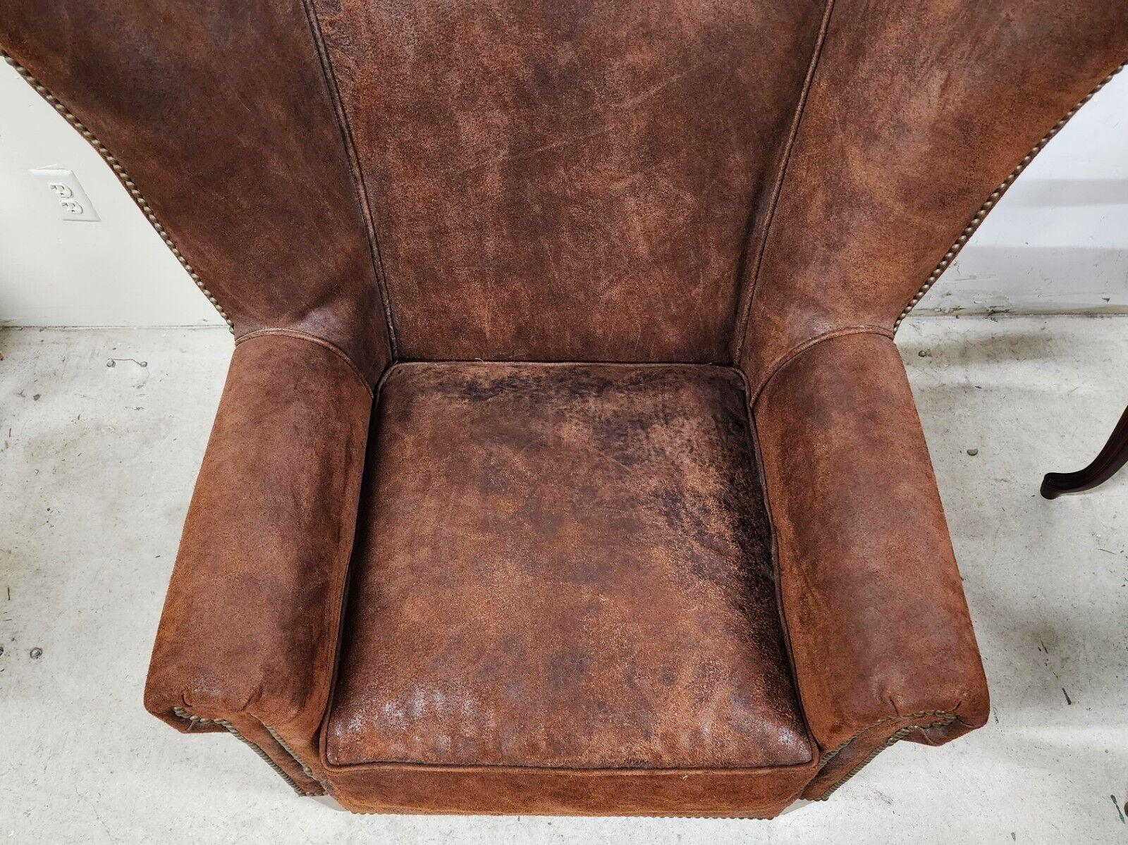 Leather Wingback Lounge Chair by PAUL ROBERT In Good Condition For Sale In Lake Worth, FL