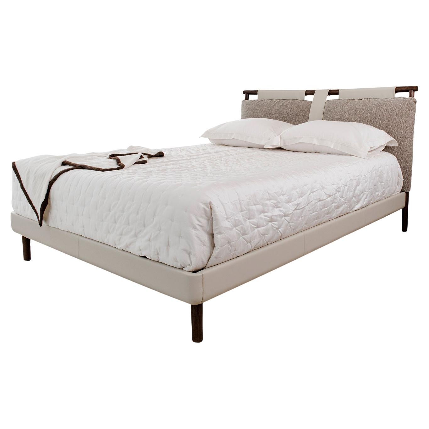 Leather, Wood + Fabric Queen Size Bed, Poltrona Frau
