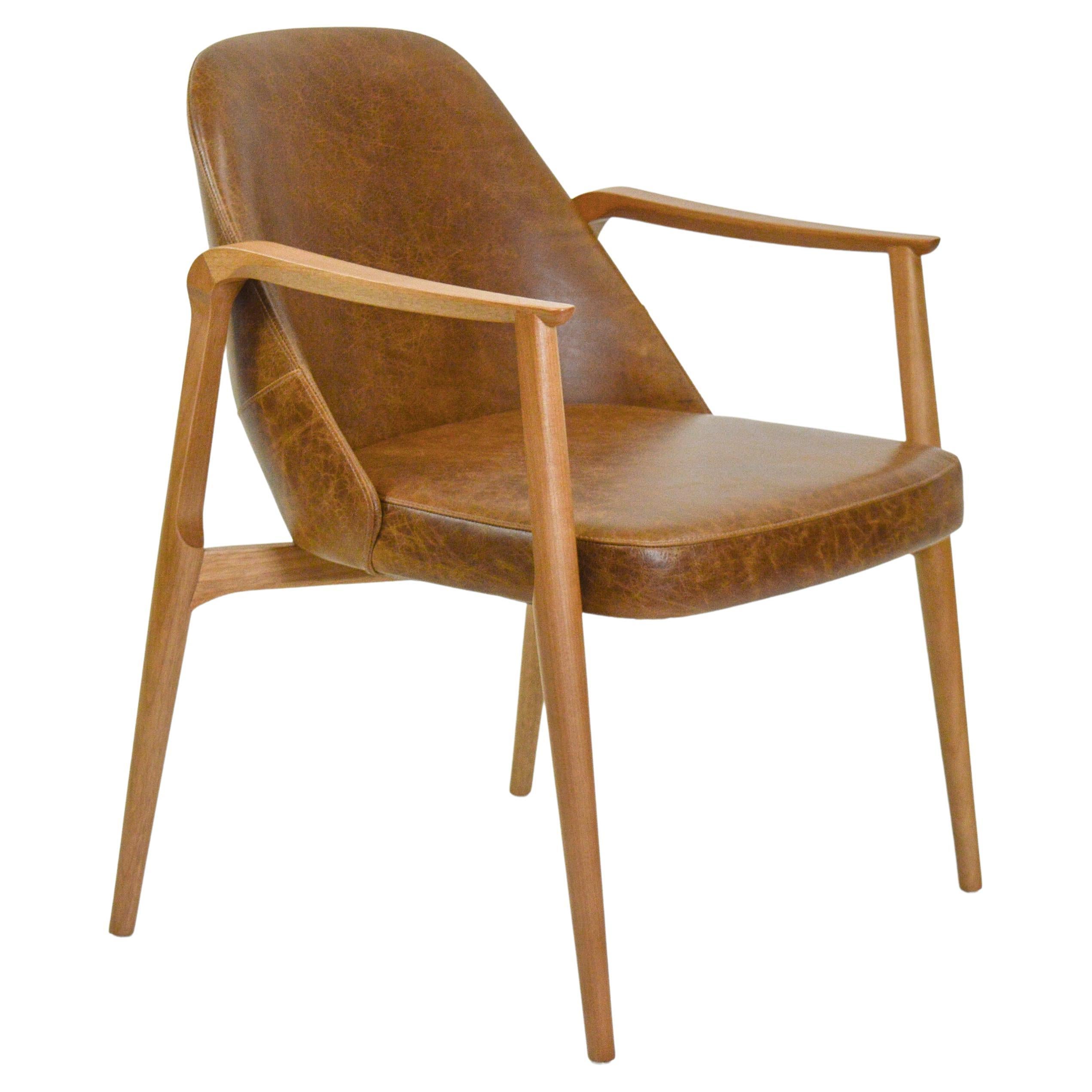 Leather, Wood Legs, Dandara Dining Chair with Armrest