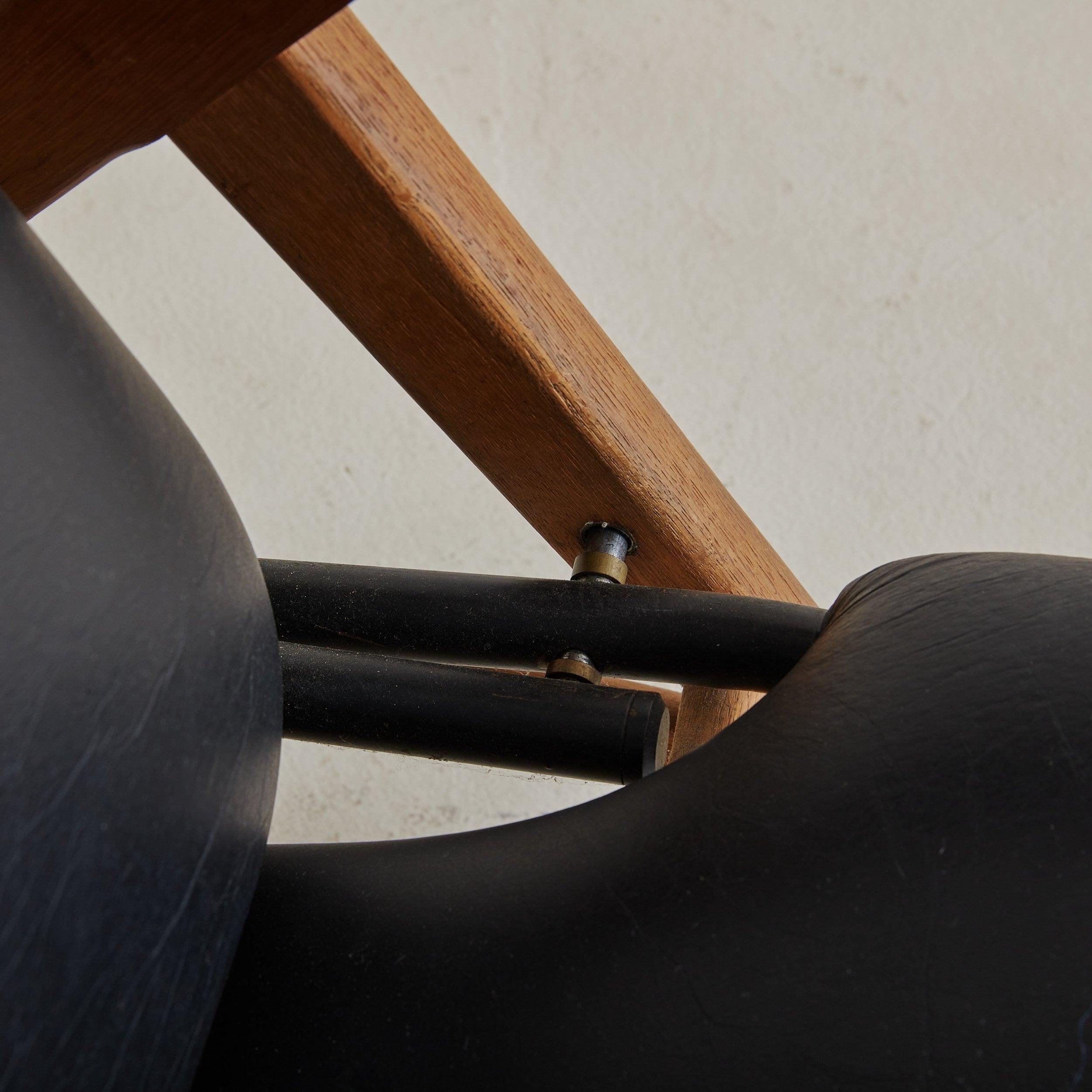 Danish Leather + Wood Reclining Chaise Lounge Chair by Henry W. Klein for Bramin Møbler