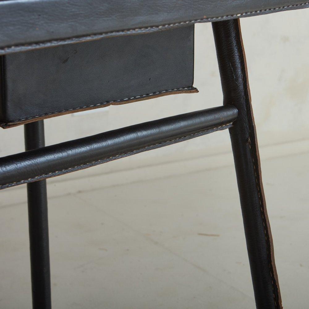 Leather + Wood Writing Desk Attributed to Jacques Adnet, France 1950s For Sale 6