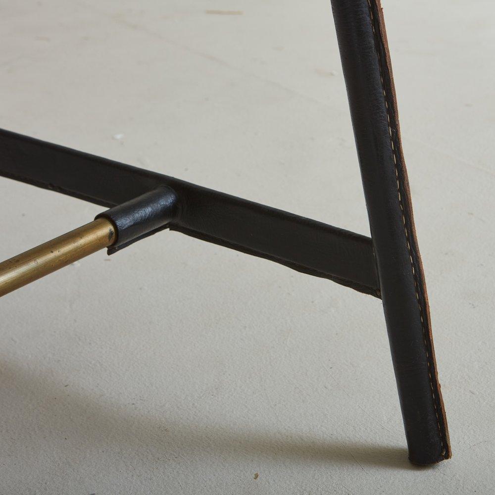 Leather + Wood Writing Desk Attributed to Jacques Adnet, France 1950s For Sale 1