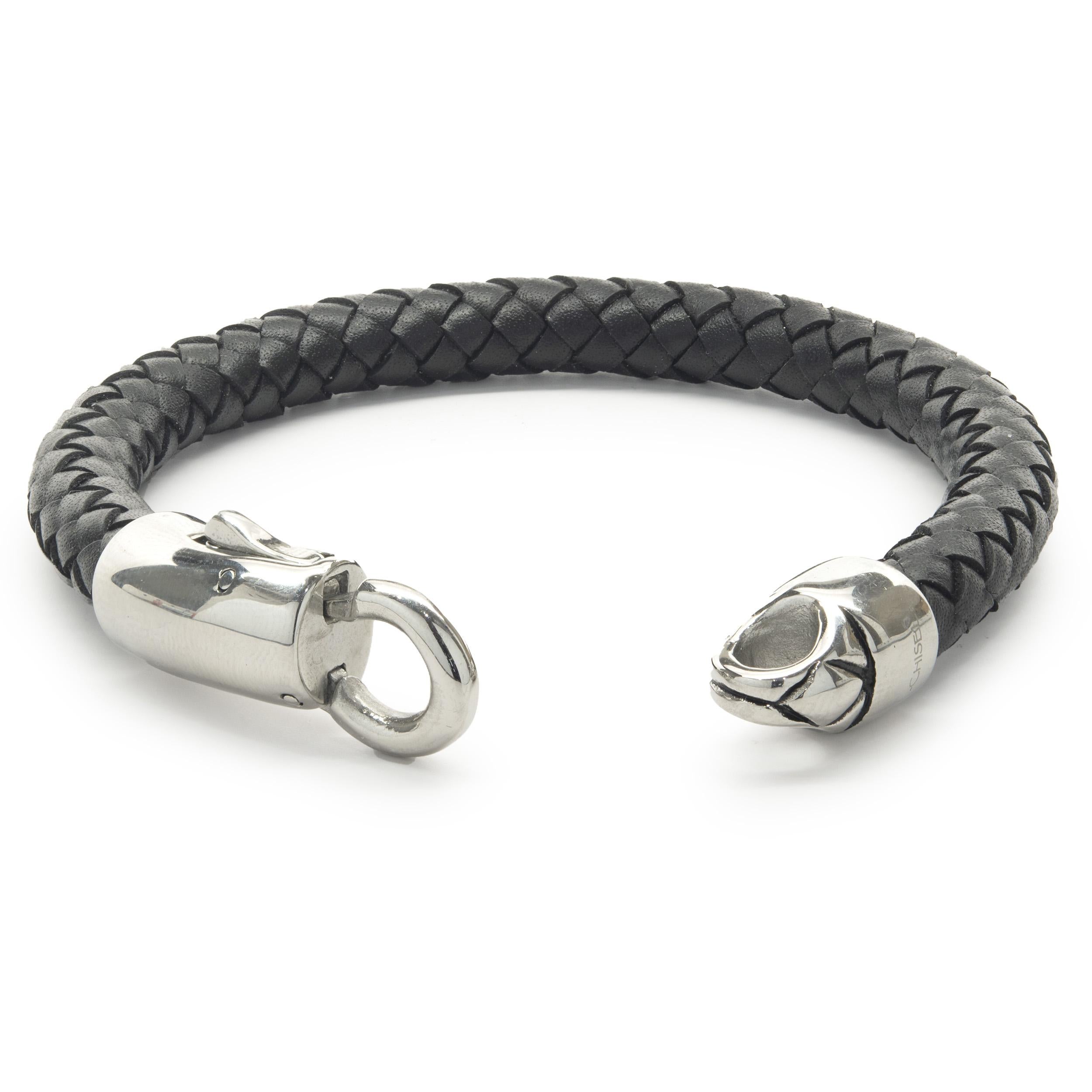 Bracelet enveloppant en cuir avec fermoir en acier inoxydable Unisexe en vente