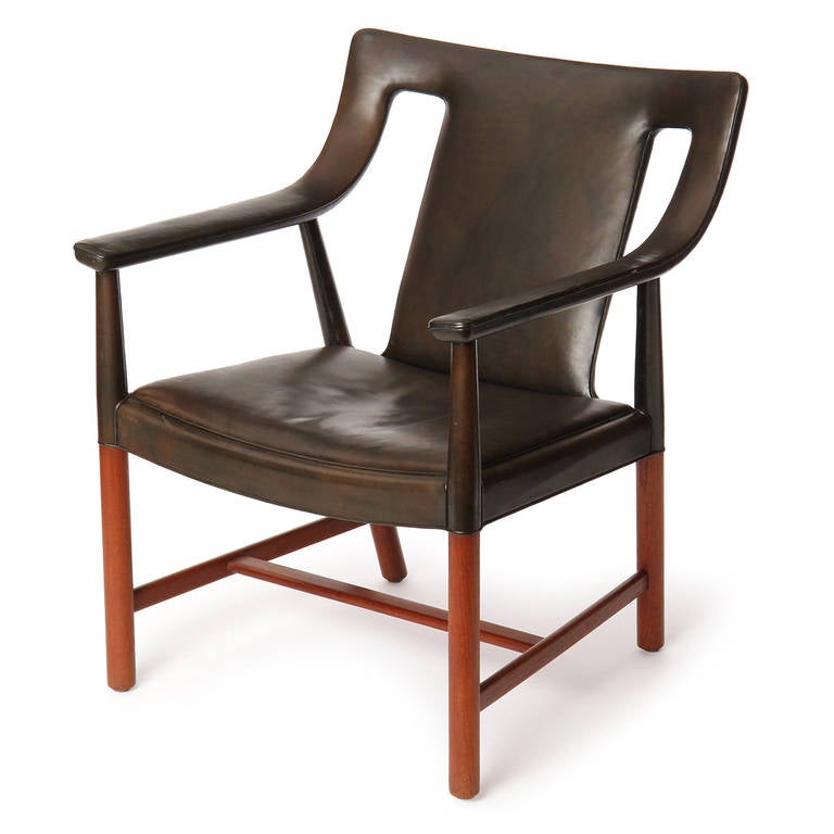 Scandinavian Modern 1950s Danish Leather Wrapped Armchair by Ludvig Pontopiddan