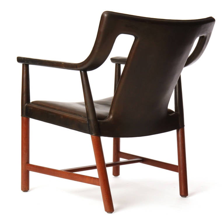 1950s Danish Leather Wrapped Armchair by Ludvig Pontopiddan In Good Condition In Sagaponack, NY