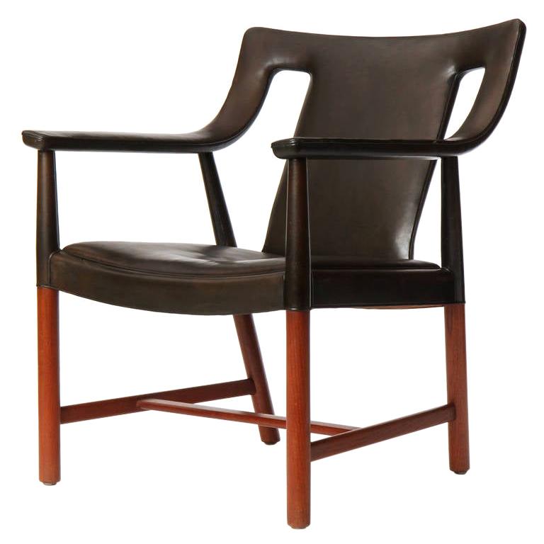 1950s Danish Leather Wrapped Armchair by Ludvig Pontopiddan
