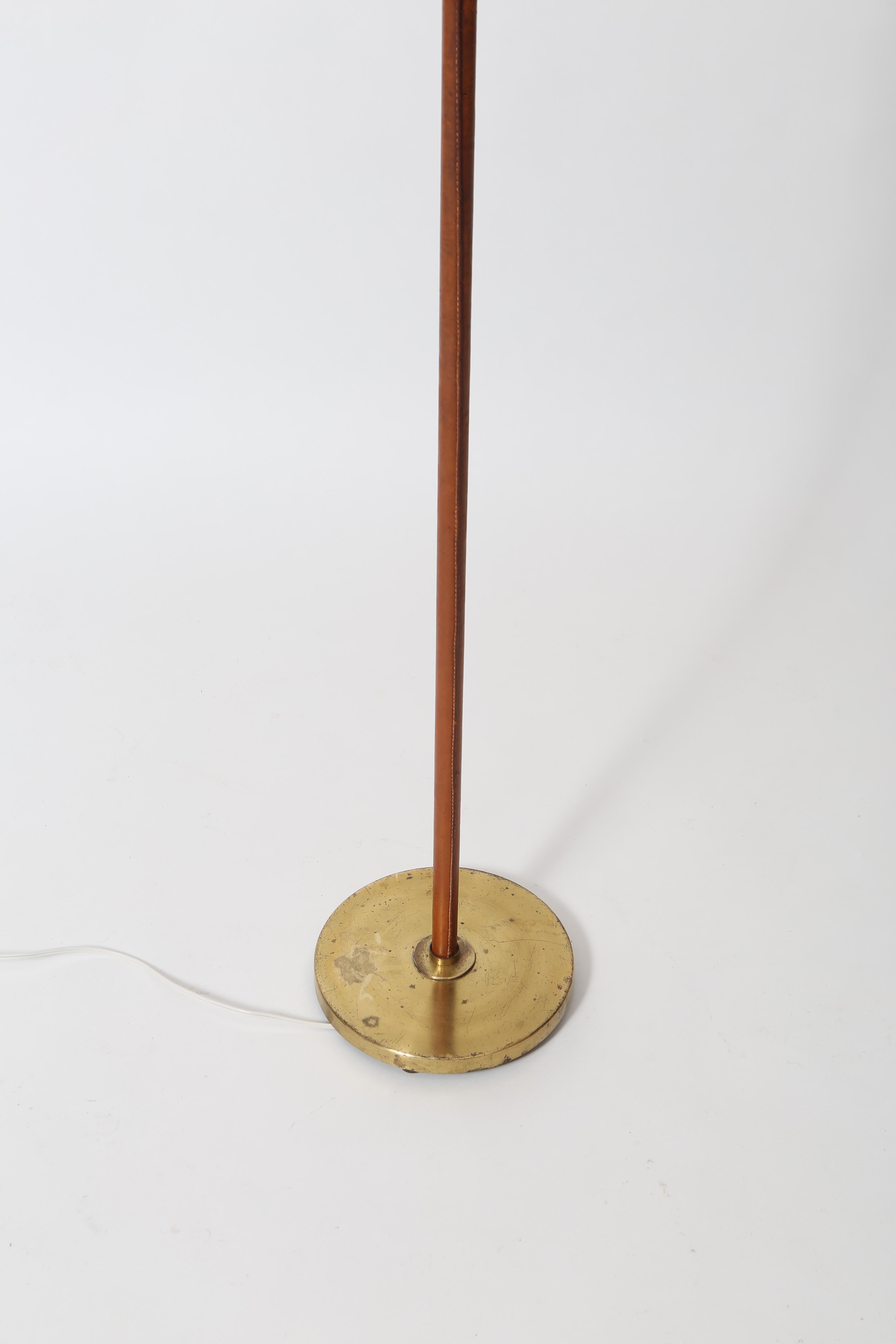 Danish Leather Wrapped Brass Floor Lamp