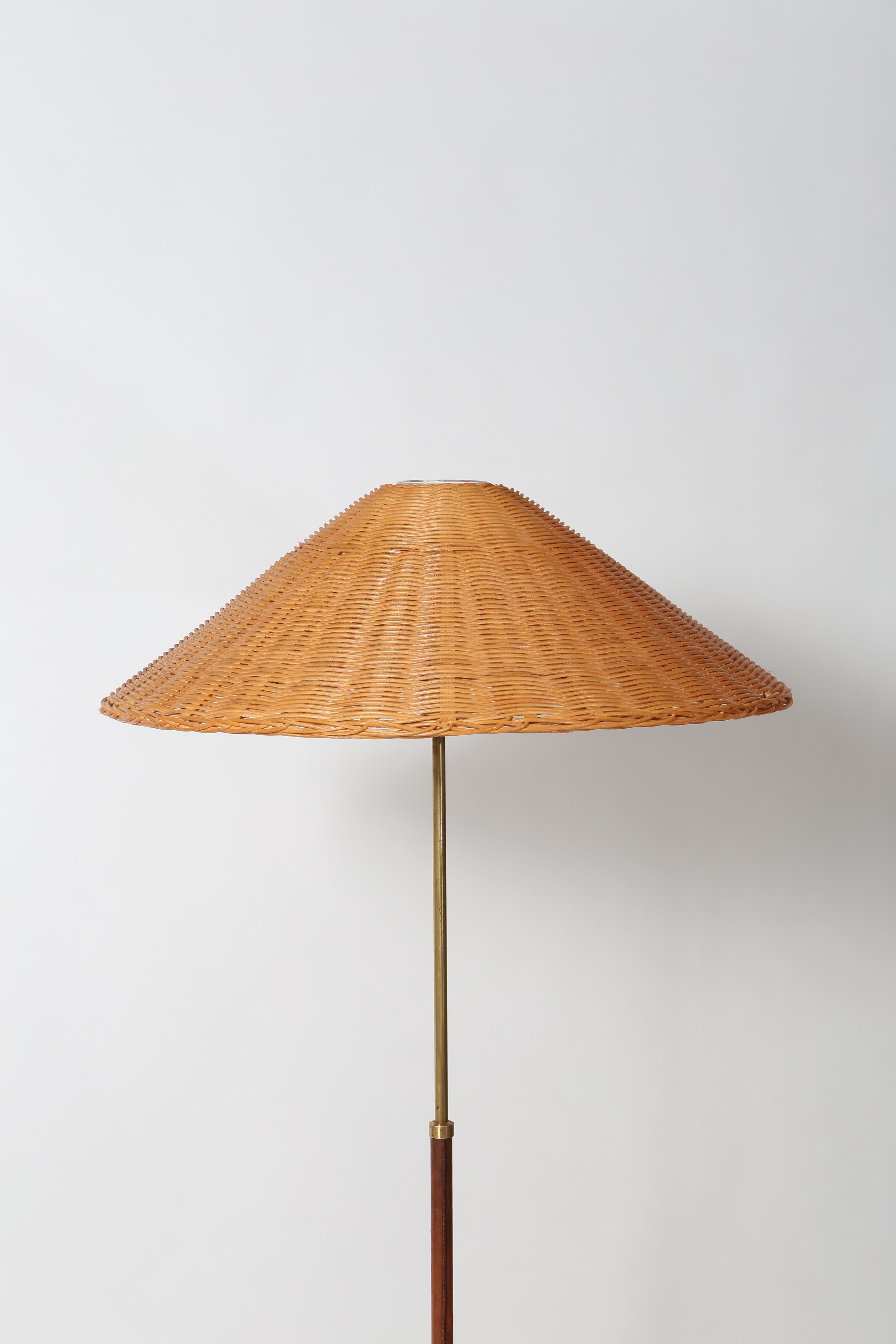 20th Century Leather Wrapped Brass Floor Lamp