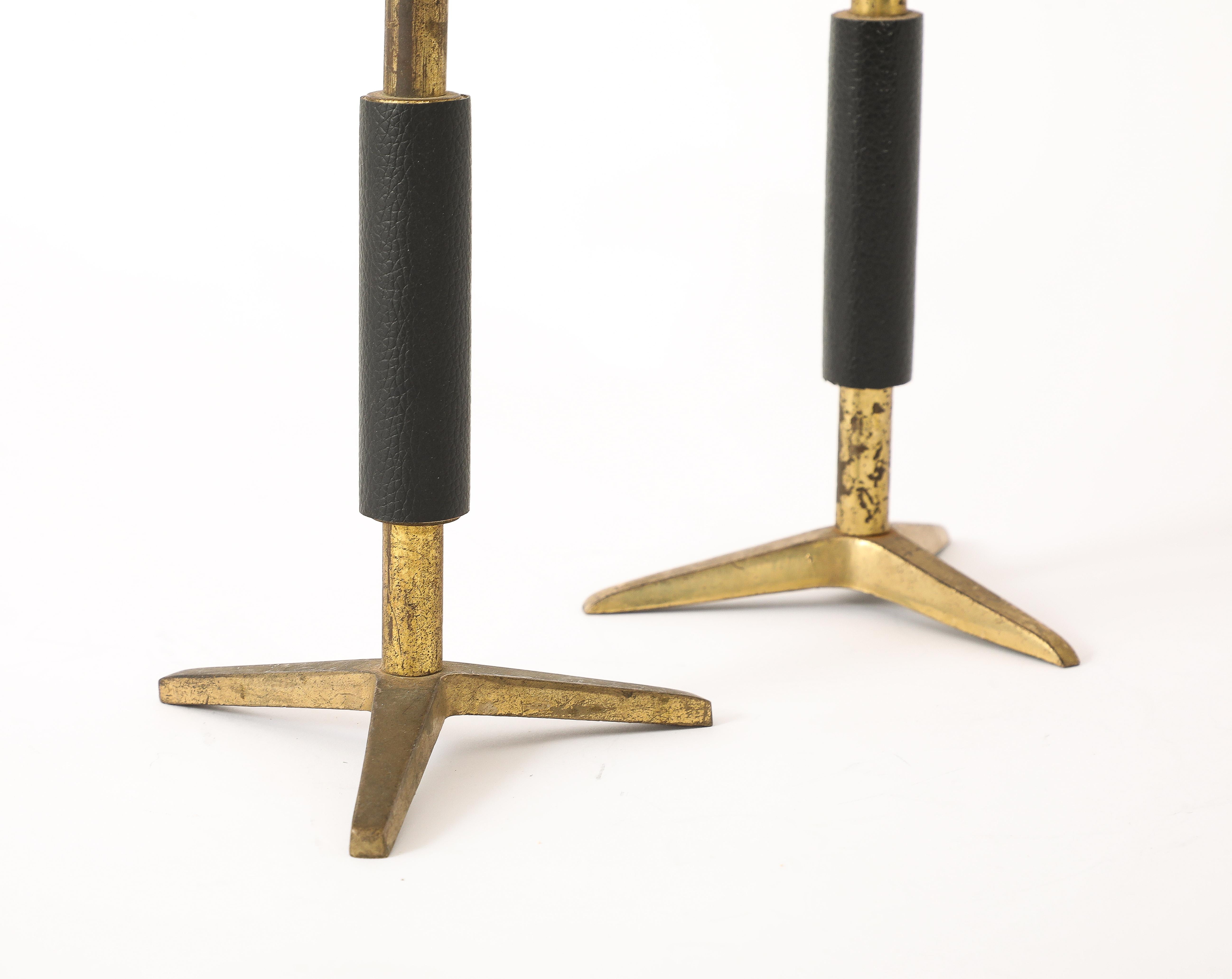 Tischlampen aus Messing mit Leder umwickelt, Frankreich 1960er Jahre im Angebot 4