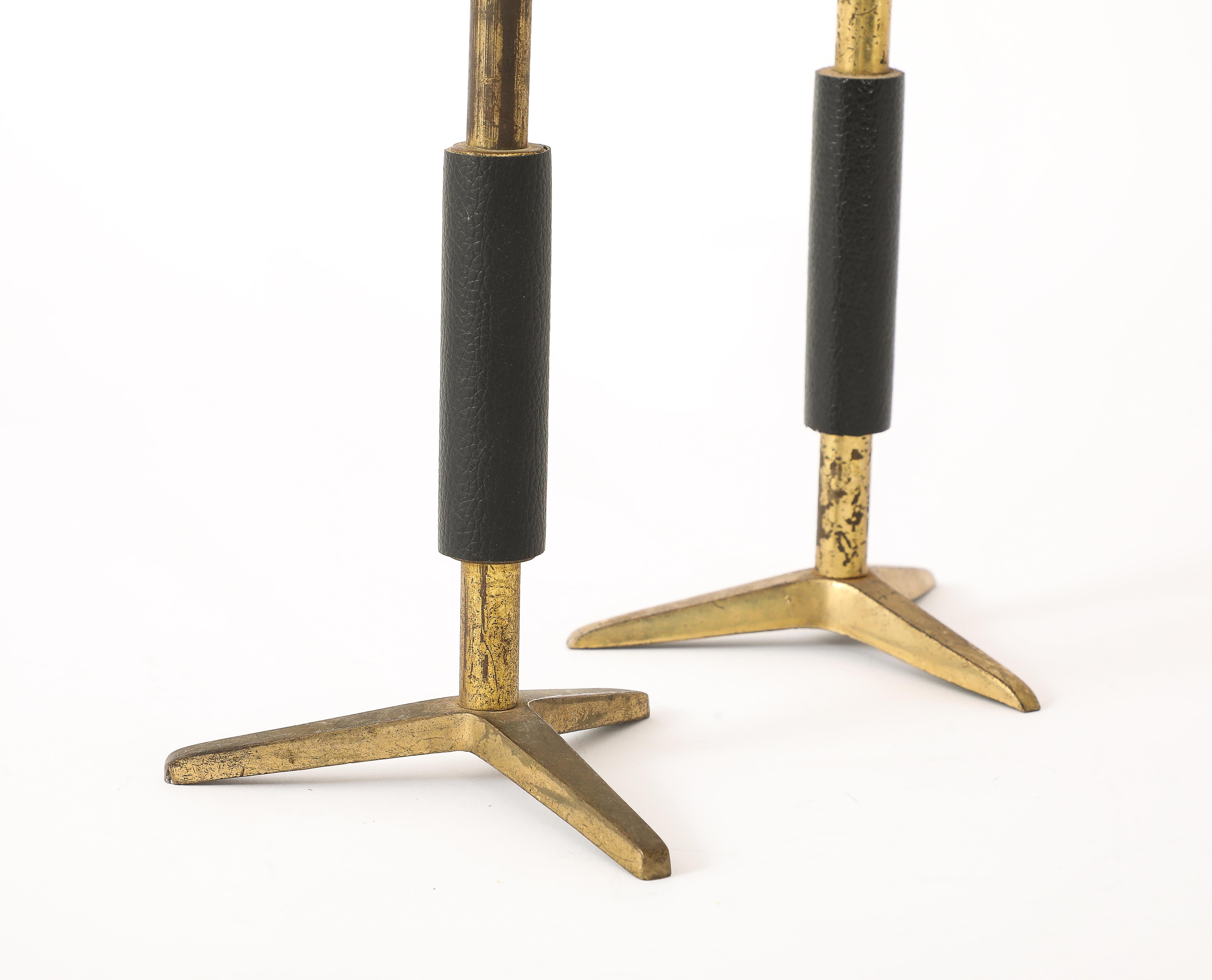 Tischlampen aus Messing mit Leder umwickelt, Frankreich 1960er Jahre im Angebot 5