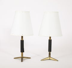Leather Wrapped Brass Table Lamps, France 1960's