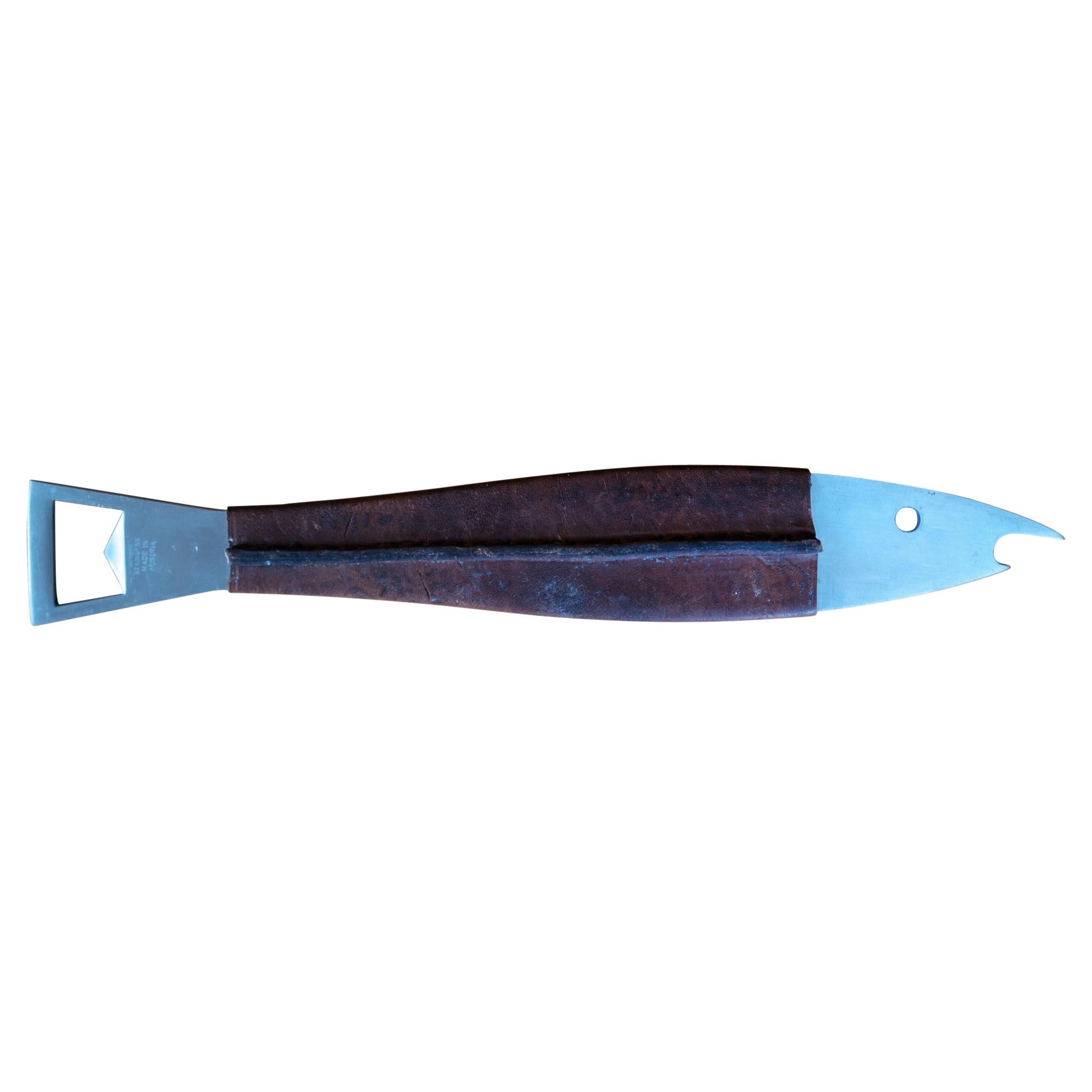 Leather Wrapped Carl Auböck Fish Shaped Bottle Opener