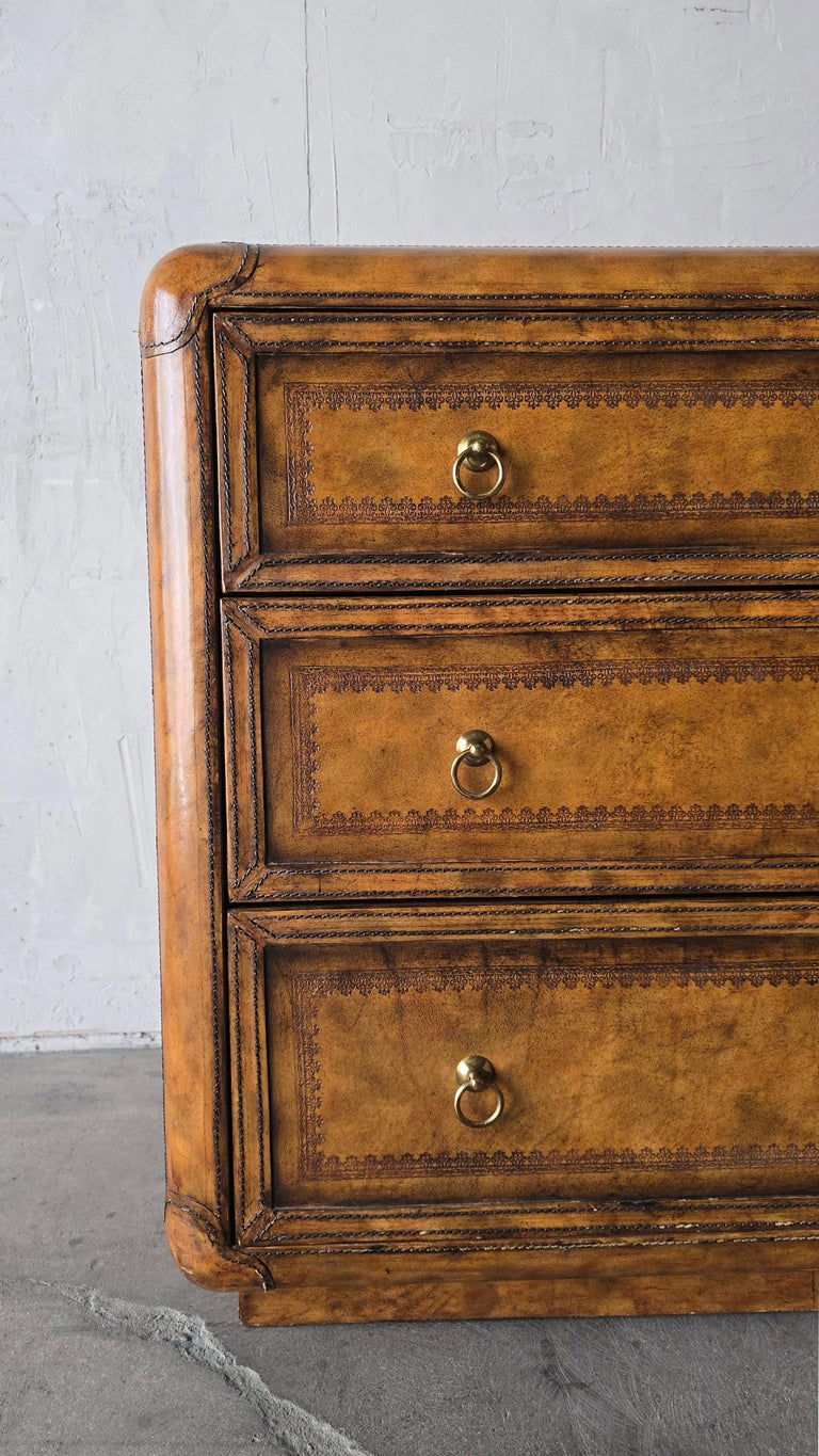 leather wrapped dresser 1970s Vintage Leather Wrapped Dresser