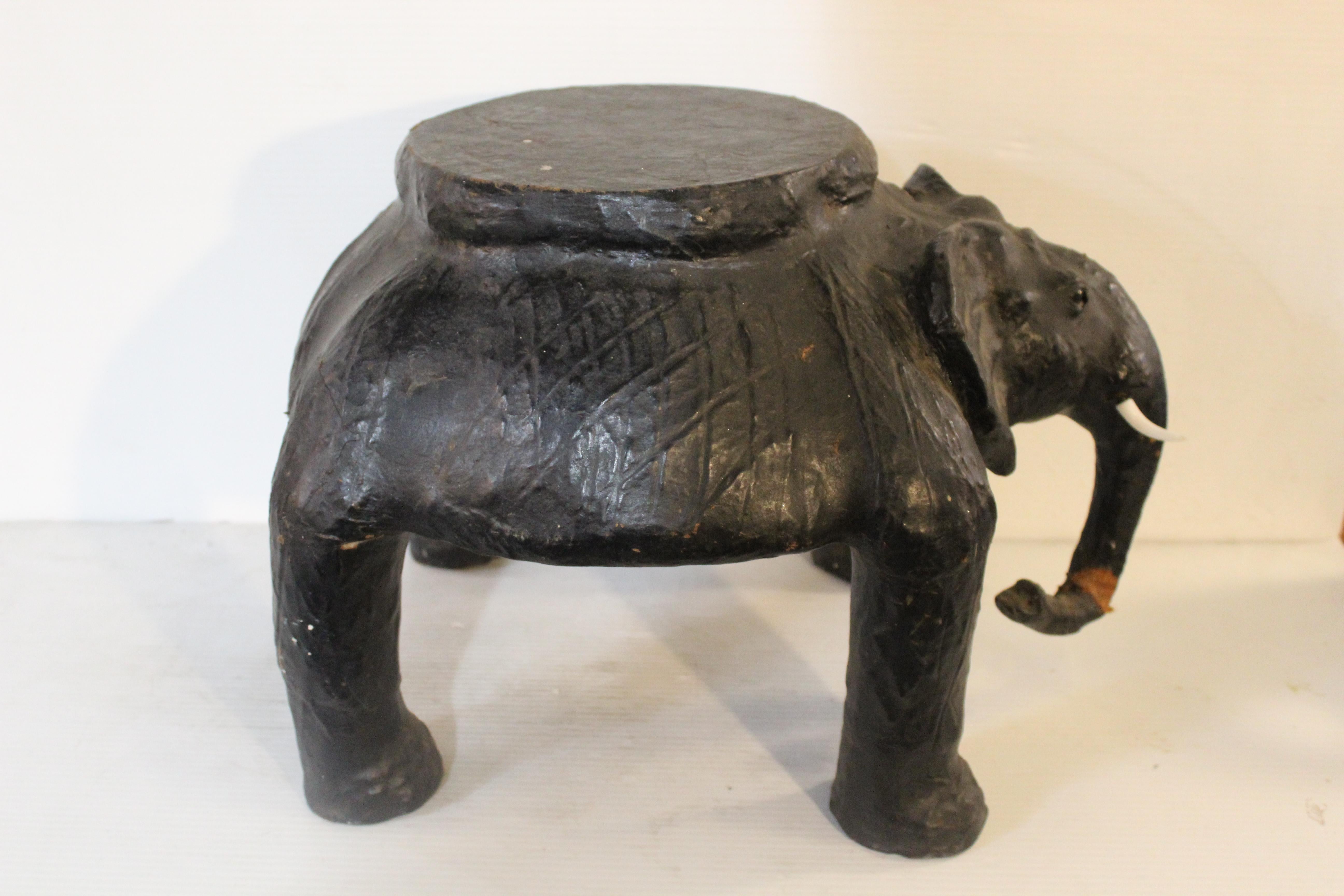 Leather Wrapped Elephant Table In Fair Condition For Sale In Brooklyn, NY