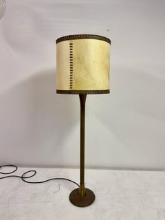 Leather-Wrapped Floor Lamp with Parchment Shade, Attributed to Charlotte Wawer
